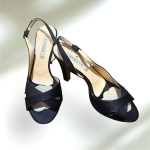 Albano Rich Blue Satin Strappy Heels Size 39 Eur 8.5 US Formal Italy Wedding